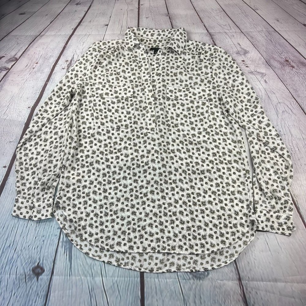 Ann Taylor Womens Flora Print Long Sleeve Half Button Blouse Sz Medium